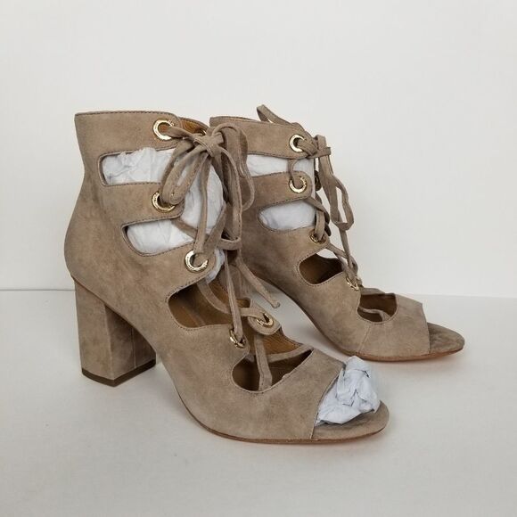 Coach Priscilla Tan Lux Suede Lace Up Sandal Heels - Picture 6 of 9